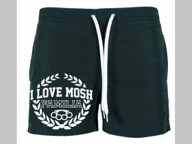 I Love Mosh Familia - plavky s mot&iacute;vom - plavkov&eacute; p&aacute;nske kraťasy s pohodlnou gumou v p&aacute;se a &scaron;n&uacute;rkou na dotiahnutie vhodn&eacute; aj ako klasick&eacute; kraťasy na voľn&yacute; čas
